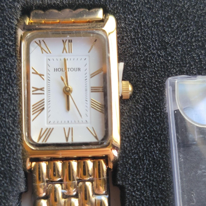 HOLITOUR Womens Watch White Dial Gold Tone Rect Bracelet Dress Quartz Analog image 1