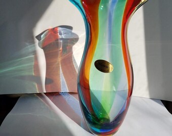 ヴィンテージ イタリア ムラーノ アートガラス 花瓶 レインボー