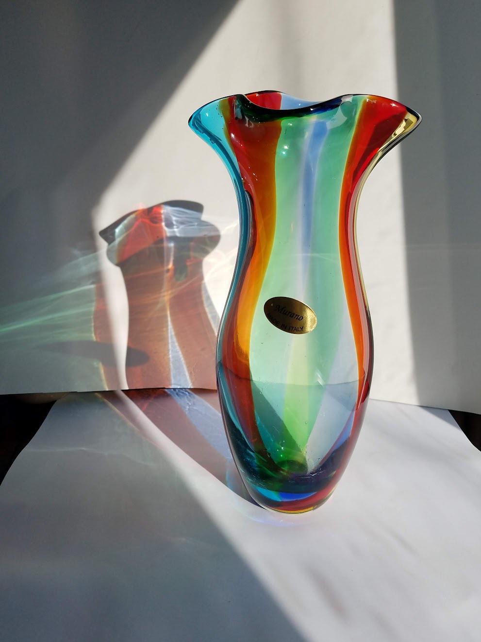 ヴィンテージ イタリア ムラーノ アートガラス 花瓶 レインボー