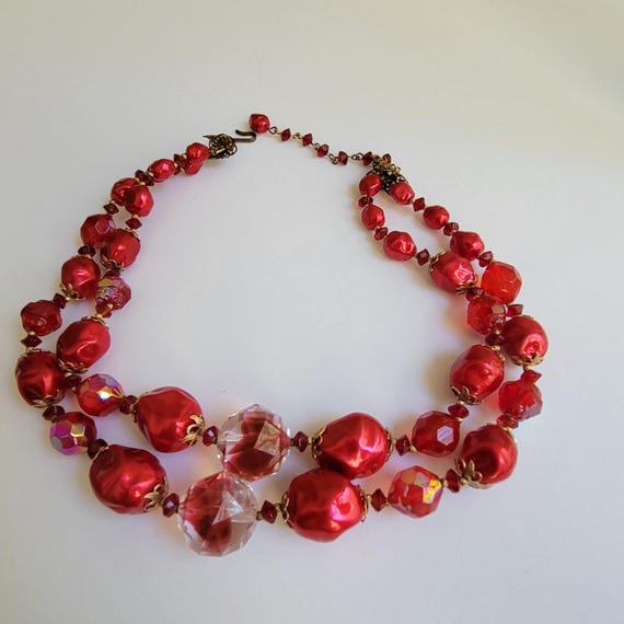Elegant Iridescent Ruby Colored Double Stranded V… - image 1