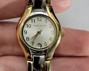 Anne Klein Womens Watch 21mm White Dial Gold Case Two-Tone Stainless Bracelet