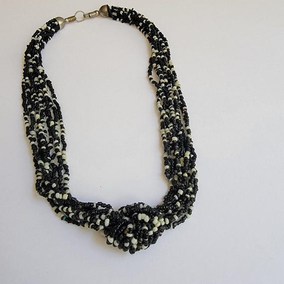 Multi-Layer Monochrome Bib Knot Statement Necklace - image 6