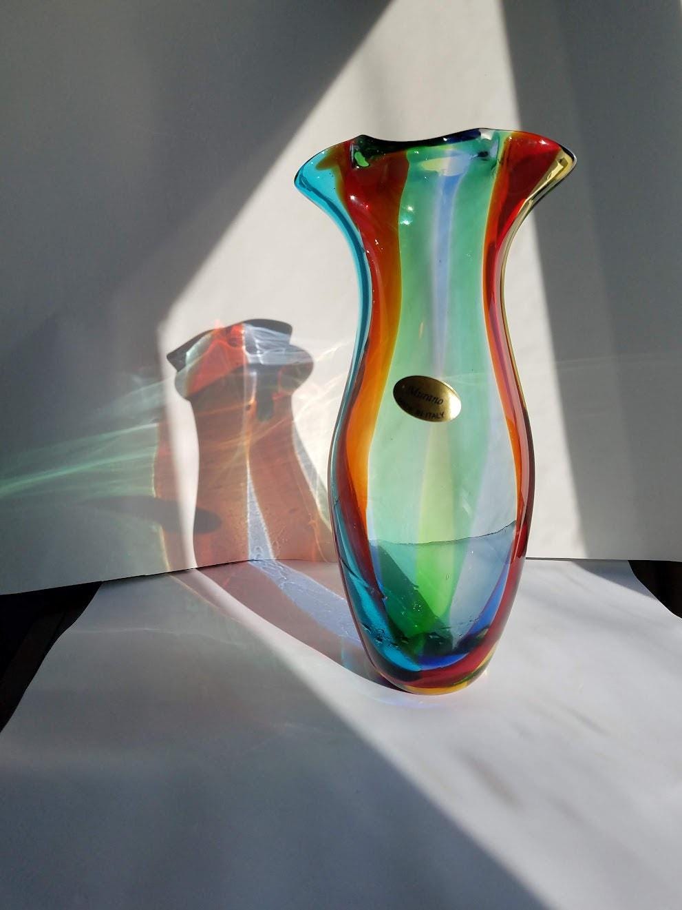 ヴィンテージ イタリア ムラーノ アートガラス 花瓶 レインボー