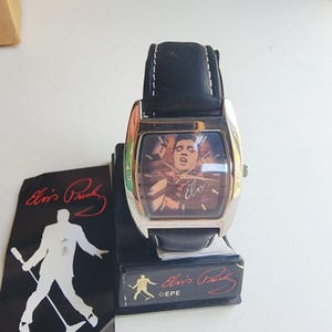 Elvis Presley Mens Watch Multicolor Dial Silver Tone Black Leather Quartz EPE image 6