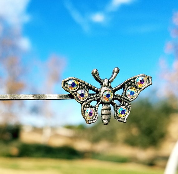 Rhinestone Metal Butterfly Hairpin, Hair Butterfly