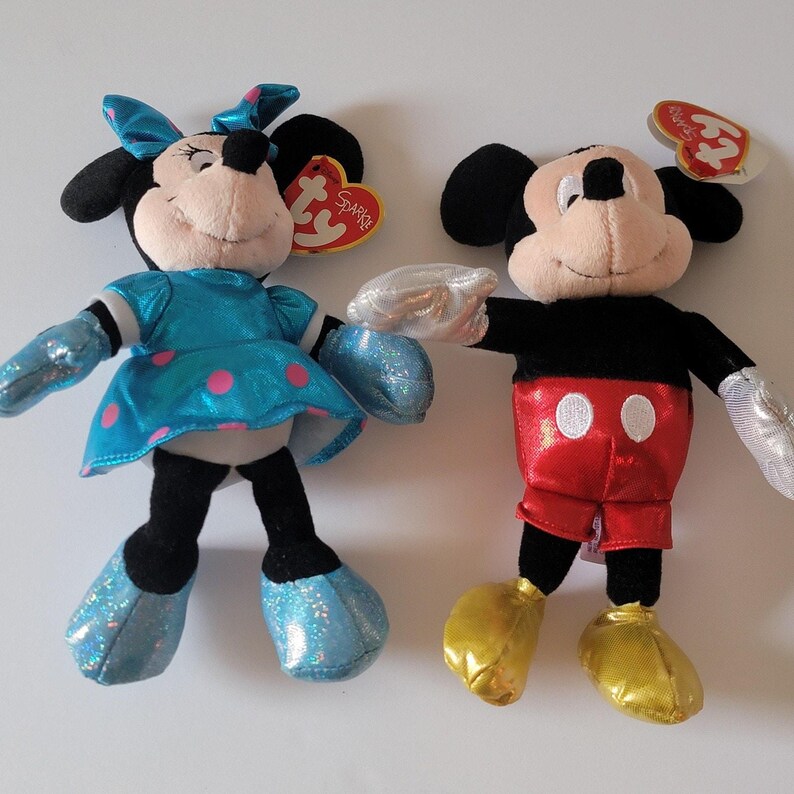 Ty Mickey Mouse Minnie Mouse Sparkle Plush Small Stuffed Toys Pair Disney image 6