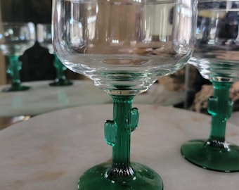 Bicchieri da Margarita Libbey Cactus Stem da 12 once, gambo verde, 6,5" Vintage Southwestern