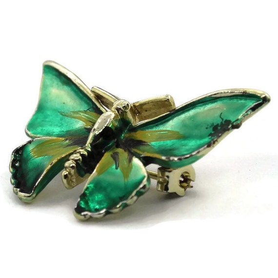 Vintage Goldtone Butterfly Brooch, Green Painted B