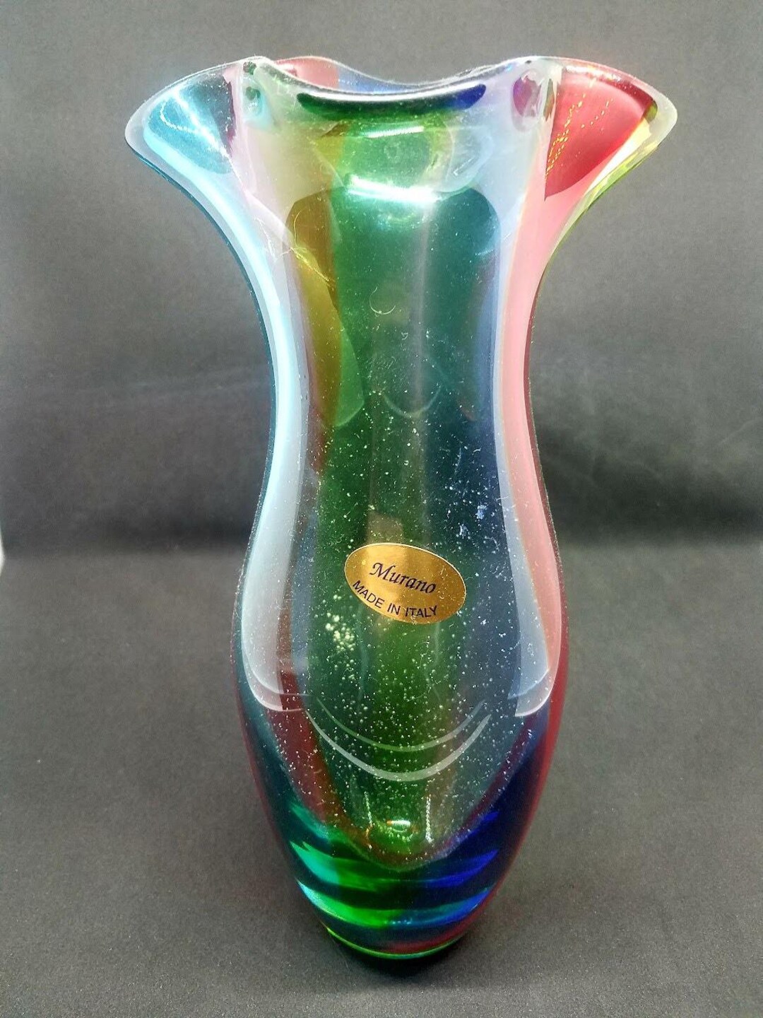 ヴィンテージ イタリア ムラーノ アートガラス 花瓶 レインボー