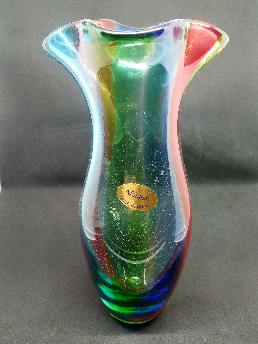 ヴィンテージ イタリア ムラーノ アートガラス 花瓶 レインボー