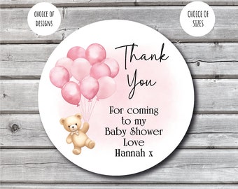 Personalised Baby Shower Stickers | Bear With Balloons Design | Party Bag Favours | Gift Bag Stickers | A4 Sheet | Choice Of Colours