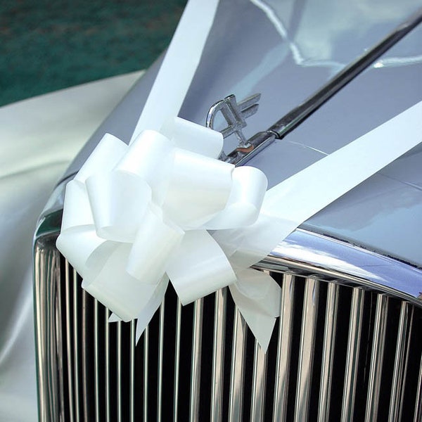 Wedding Car Ribbon Decorating Kit | 6 Metres Plain Poly Ribbon | 3 x 50 mm Wide Pull Bows | Full Instructions | Prom Car | Anniversary Car