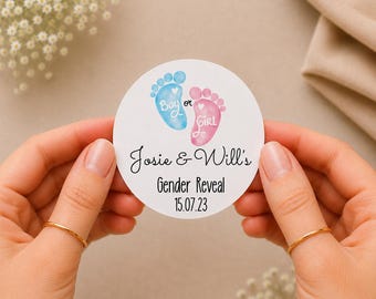Personalised Baby Gender Reveal Stickers: Footprint Party Favour Labels
