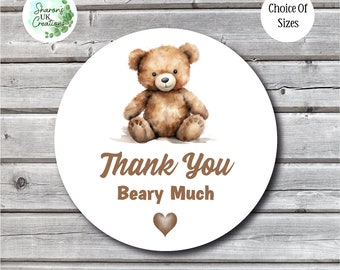 Teddy Bear Baby Shower Stickers | Cute Bear Design | Party Bag Favours | Gift Bag Stickers | A4 Sheet | Thank You Beary Much Labels