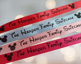 Personalised Holiday Suitcase Ribbon: Woven Satin, 25mm Wide