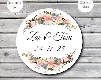 Floral Boho Personalised Wedding | Various Size Seals | Baby Shower Wedding Favour Stickers | Sweet Bag Labels | Invitation Birthday