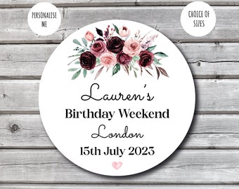 Personalised Burgundy Blush Party Stickers | Roses Favour Stickers | Sweet Bag Labels | Invitation Birthday Hen Party Zam Zam Water