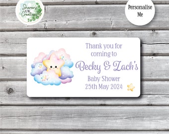 Personalised Baby Shower Stickers | Rainbow Cloud | Party Bag Favours | 40 Stickers Per A4 Sheet | Gift Bag | Cute Kawaii Stickers