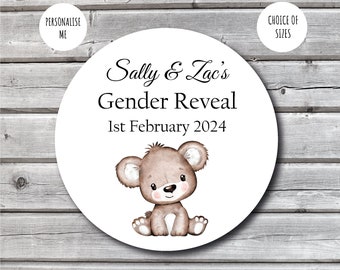 Personalised Baby Shower Stickers | Cute Unisex Bear | Gender Reveal |Party Bag Favours | Gift Bag Stickers | A4 Sheet | Custom Labels