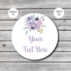 35 Personalised Lilac Floral Wedding Stickers Birthday Baby Shower Letter Seals 37mm Round Stationery Labels