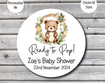 24 Personalised Baby Shower Stickers, Ready to Pop, Baby Shower Labels, Baby Shower Favour Stickers