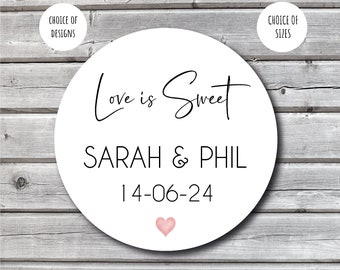 Love is Sweet Personalised Wedding Labels | Various Size Seals | Wedding Favour Stickers | Sweet Bag Labels | Invitation | Anniversary