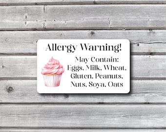 65 Allergy Warning Stickers, Mini Cupcake Allergen Warning Labels, Small Food Allergy Content Stickers