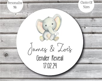 Personalised Baby Gender Reveal Stickers | Cute Elephant Party Bag Favour | Gift Bag Stickers | A4 Sheet Choice Of Sizes | Custom Labels