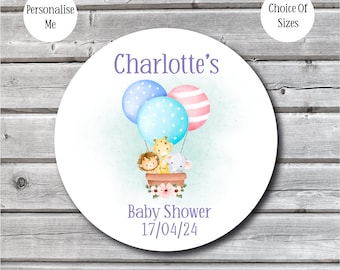 Personalised Baby Shower Stickers Safari Animals Design Party Bag Favours Gift Bag Stickers A4 Sheet Custom Labels