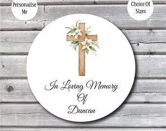 In Loving Memory Of Personalised Stickers | Floral Holy Cross | In Loving Memory Seed Stickers | Custom Memorial Labels | Floral Seed Labels