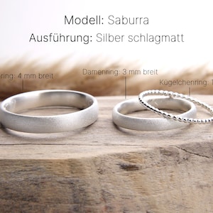 Eheringe Set Silber, Trauringe Eheringe Partnerringe, Partnerringe Silber, Verlobungsringe, mit Kügelchenring, Modell 'Saburra' Bild 2