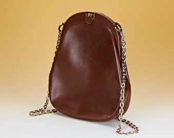 Cognac-colored shoulder bag made of genuine calfskin