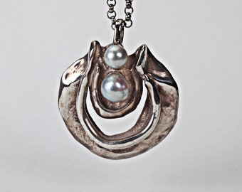 Silver pendant with pearls, handmade, 935 silver 32g