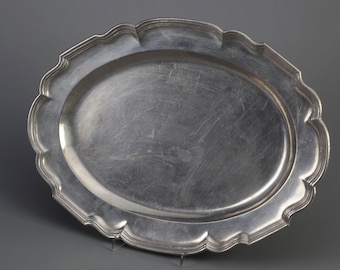 Antique, oval pewter plate, serving plate, around 1900