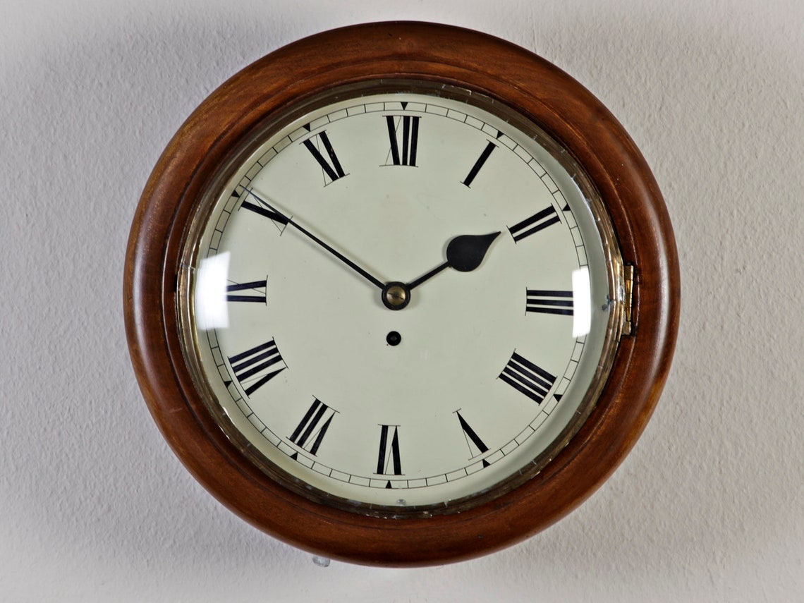 Antique round station/school wall clock with round dial Etsy