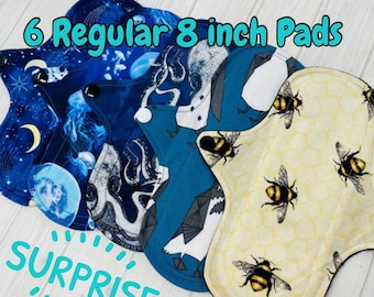 Reusable Cloth Pad Starter Set, 6 Pack 8-inch, Surprise Prints
