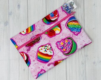 Reusable Snack Bag, Snack Pouch, Cotton Snack Bag with Zipper, Back to School, Gift for Women, Cupcake Print, Eco Friendly Gift