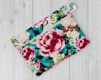 Reusable Snack Bag, Snack Pouch, Cotton Snack Bag with Zipper, Makeup Bag, Food Bags, Gift for Women, Floral Print, Eco Friendly Gift