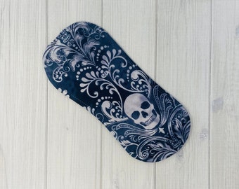 Wingless Liner, Reusable Cloth Pad Liner, Incontinence Panty Liner, Skull Print, Period Pad, Panty Liner, Eco Friendly, Zero Waste, 6 inch