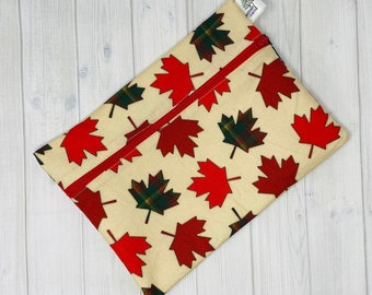 Reusable Snack Bags, Snack Pouch, Cotton Snack Bag with Zipper, Sandwich Bag, Food Bags, Canada Day, Maple Leaf, Canadian, Eco Friendly Gift