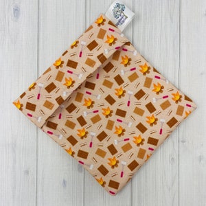 Petit sac pour produits humides de 6 pouces, sac pour serviettes hygiéniques en tissu, emballage pour serviettes hygiéniques, porte-serviettes, pochette, poche, serviettes hygiéniques, impression feu de camp Smores, PUL imperméable
