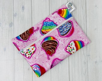 Reusable Snack Bag, Snack Pouch, Cotton Snack Bag with Zipper, Food Bags, Gift for Women, Cupcake Print, Eco Friendly Gift