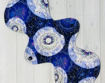 14 Inch Heavy Overnight Reusable Cloth Pad, Postpartum, Astrology Print