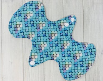 9.5 inch Regular Reusable Cloth Pad, Postpartum Pad, Period Pad, Zorb Pad, Curvy Pad, Incontinence Pad, Zero Waste, Thin Pad, Mermaid Scales