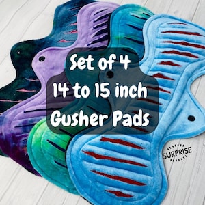 14 to 15 inch Super Heavy Overnight Gusher Pads, Cloth Pad Set, Pad Bundle, Reusable Pad Set, Washable Pad, Surprise Pack, Mystery Pack
