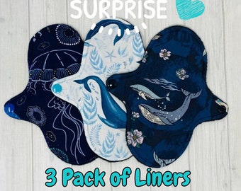 Cloth Pad Liner Set, Cloth Liners, Bundles, Pack of Reusable Liners, Washable, Period, Incontinence Pads | Surprise 3 Pack | Cotton Flannel