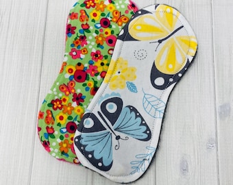 6 inch Reusable Cotton Cloth Panty Liners, Floral Print, Set of 2