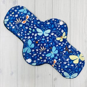 11 inch Regular Cloth Pad, Washable Menstrual Pad, Reusable Pad, Sanitary Pad, Feminine Hygiene, Period Pad, Cotton Blue Butterfly Print