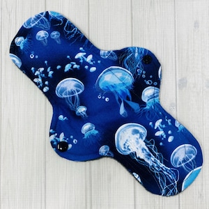 11 inch Regular Reusable Cloth Pad, Washable Menstrual Pad, Cotton Sanitary Pad, Period Pad, Feminine Hygiene, Blue Jellyfish Print