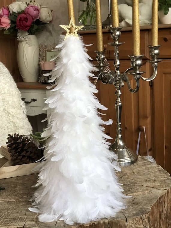 Christmas Tree of white Feathers with Gold Star Etsy